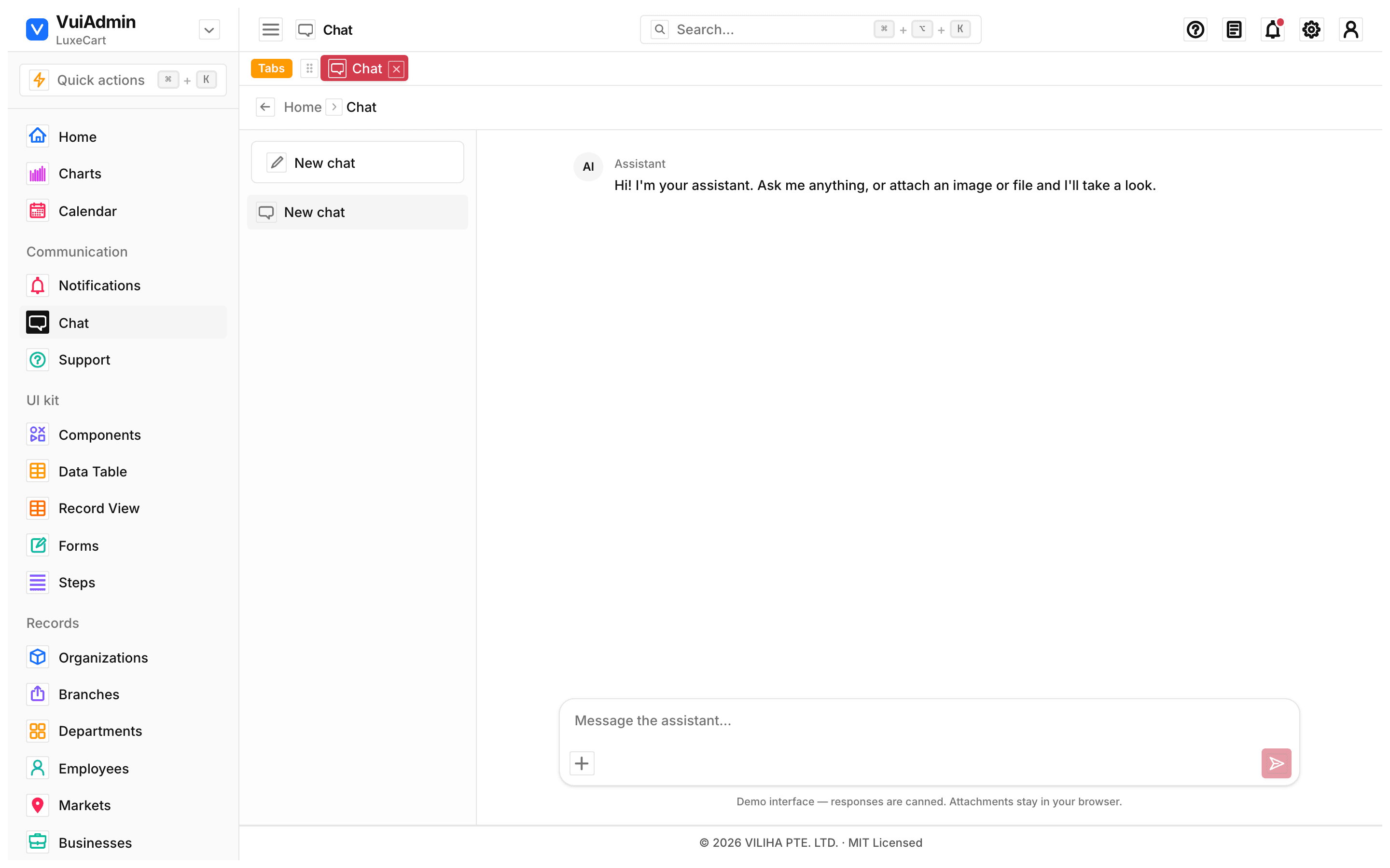 Messaging screen of the admin