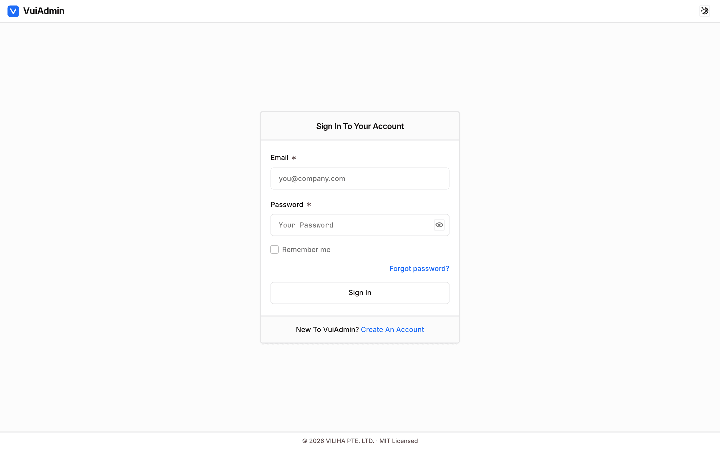 Authentication screen of the admin